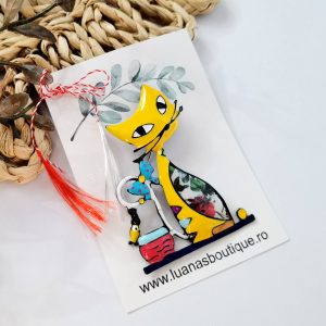 Alternative view of Martisor pisica galben - brosa si pandantiv