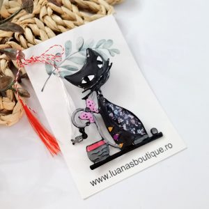 Alternative view of Martisor pisica gri - brosa si pandantiv