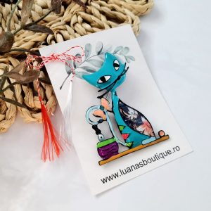 Alternative view of Martisor pisica turquoise - brosa si pandantiv