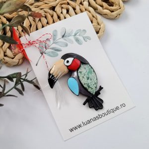 Alternative view of Martisor tucan gri - brosa si pandantiv