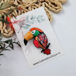 Alternative view of Martisor tucan portocaliu - brosa si pandantiv